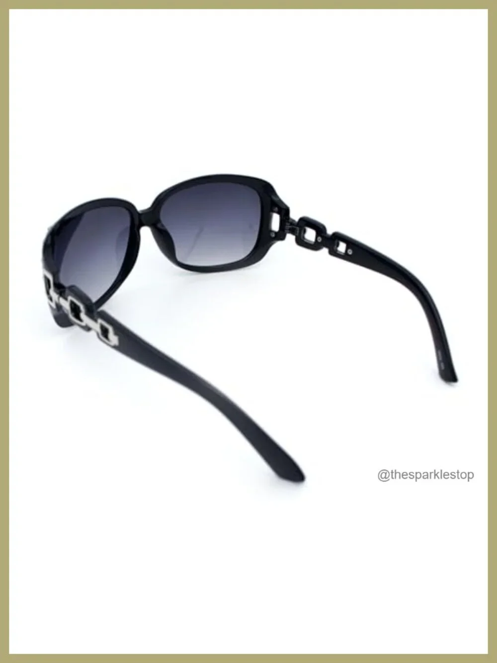 Oversized Rhinestone Encrusted Chain Arm Fashion Sunglasses UV400